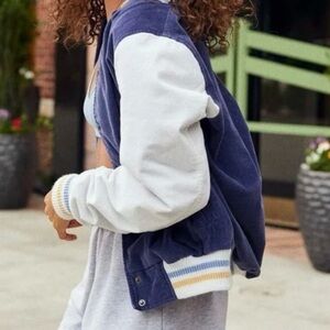 Aerie Blue Corduroy Jacket with Striped Collar S